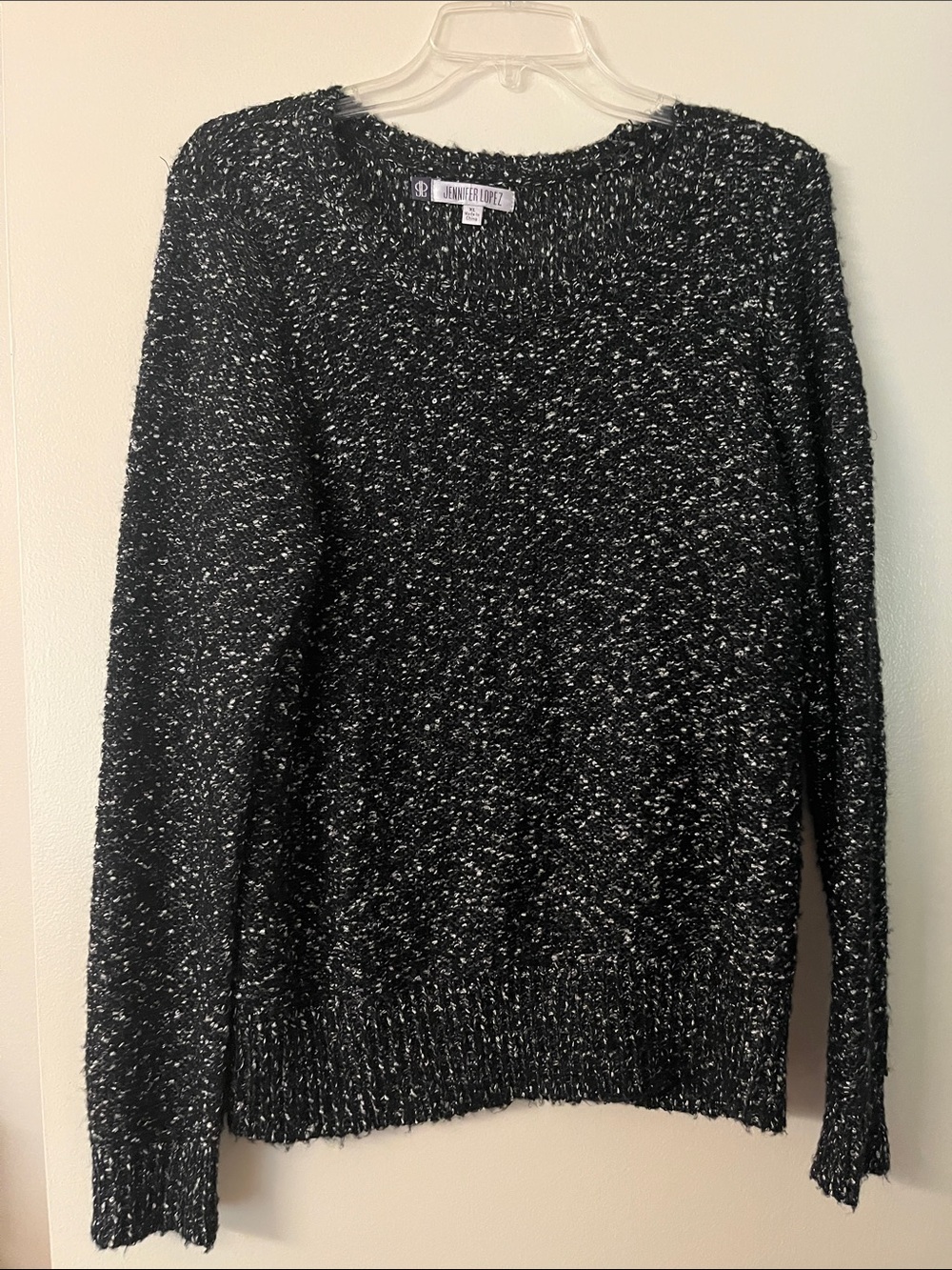 Jennifer Lopez Black & White Fleck Crewneck Sweater